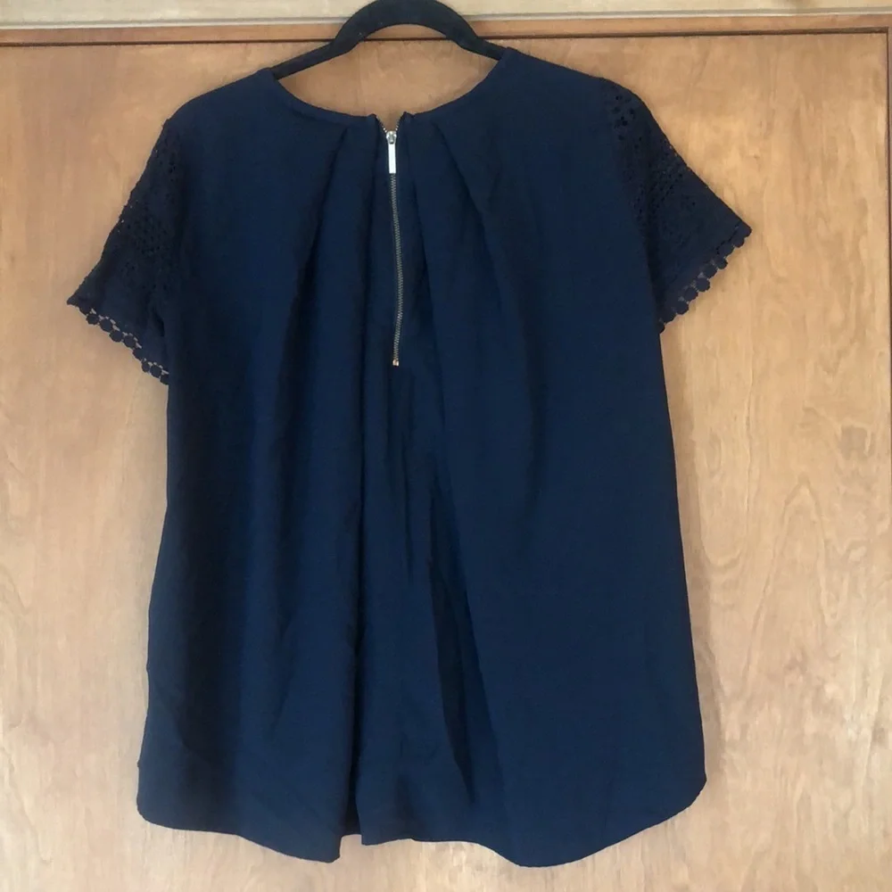 Michael Kors navy blue blouse with crochet sleeves